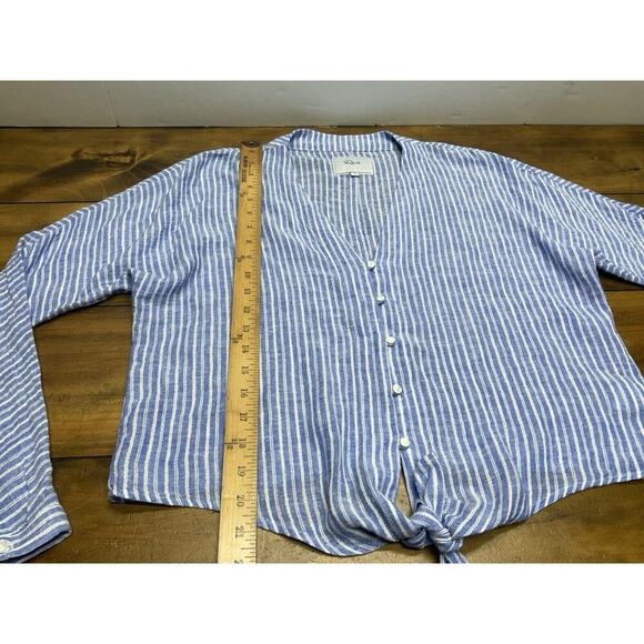 RAILS Womens Medium Val Belmont Stripe Shirt Tie Front Linen Blend Top Blouse - Picture 9 of 14